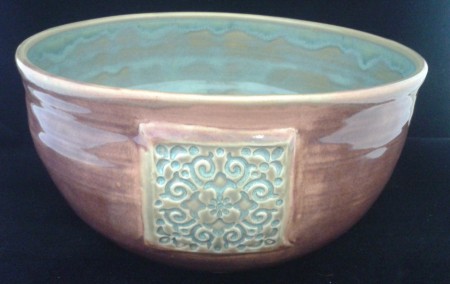 White Stoneware Texture Turquoise and Plum