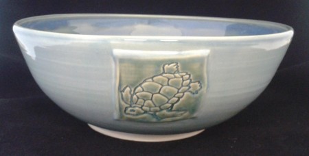 white stoneware Turquoise outside Blue inside